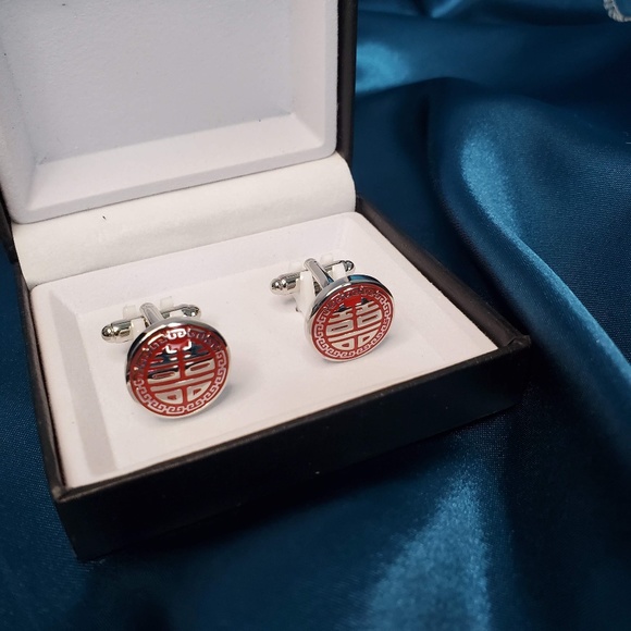 Chinese groom double happiness round cufflinks cufflink Groomsmen wedding gift - Picture 4 of 8